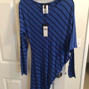 BCBG Striped off the shoulder midi dress